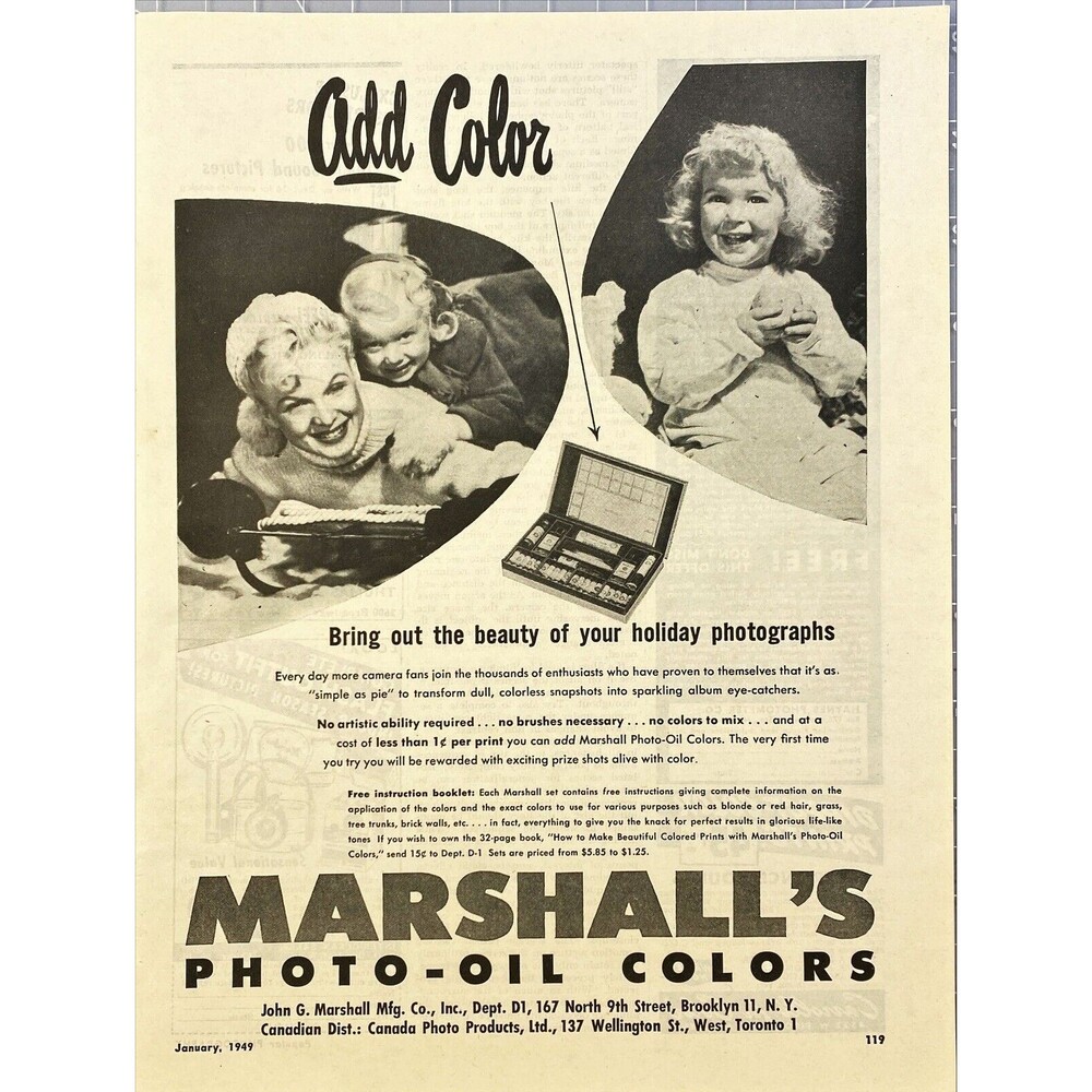Marshall's Photo-Oil Colors "Bring out Photographs Beauty" Vintage Print Ad 1949